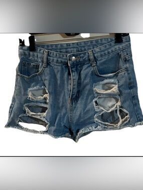 Ripped Light Blue Denim Women's Cutoff Shorts